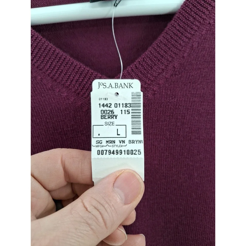 Jos A Bank Signature Collection‎ 100% Wool Mens Large Berry V Neck